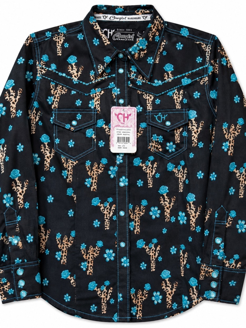 Cowgirl Hardware Girls L 10/12 Leopard Cactus Western Snap Shirt NWT - Picture 2 of 10